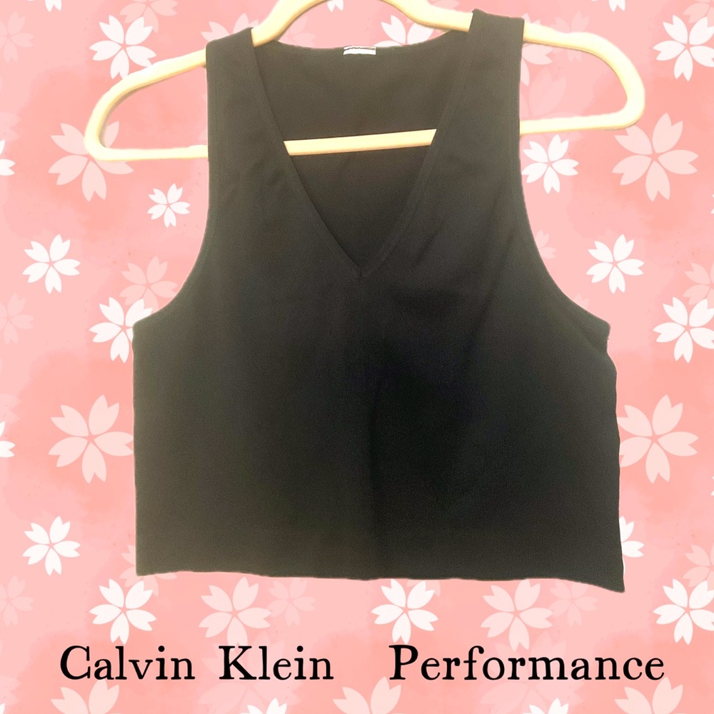 Calvin Klein Performance Sleek Black Crop Top NWOT 16" p2p